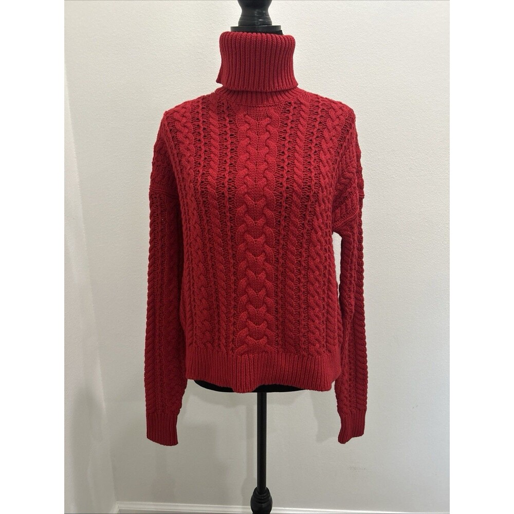 Lauren Ralph Lauren Womens SP Red Cable Knit Turtleneck Sweater Cotton Blend